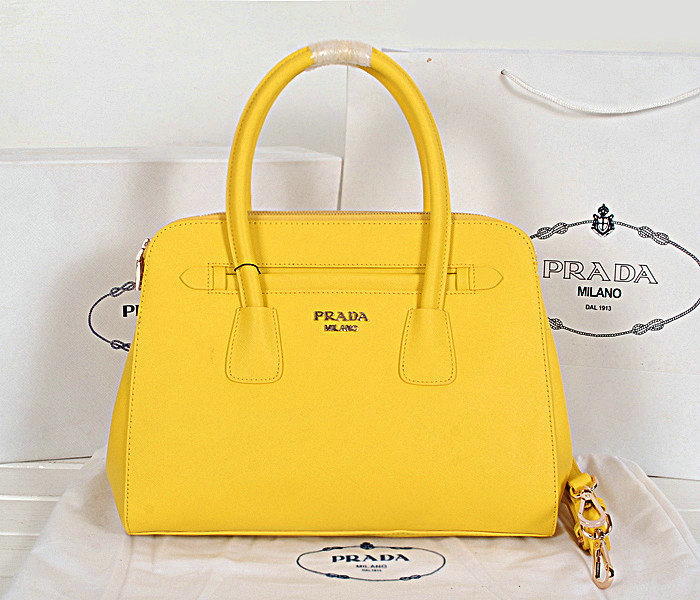 2014 Prada saffiano cuir leather tote bag BN2549 lemonyellow